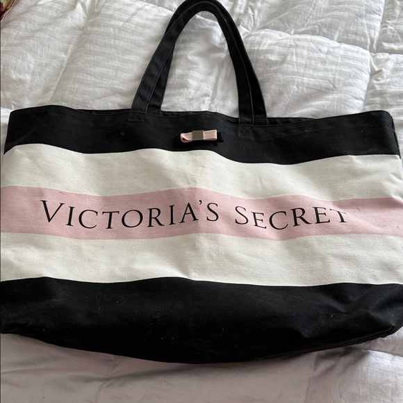 Victoria's Secret Handbags - Victoria's Secret Striped Tote in Black, Pink, and White